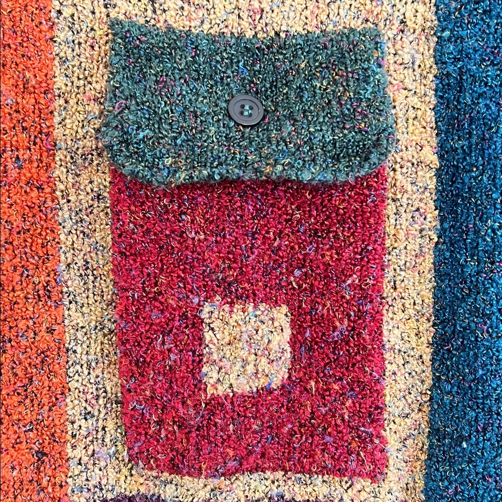 Vintage 90s chunky knit pocket sweater with multi color squares Westbound medium - Picture 4 of 7